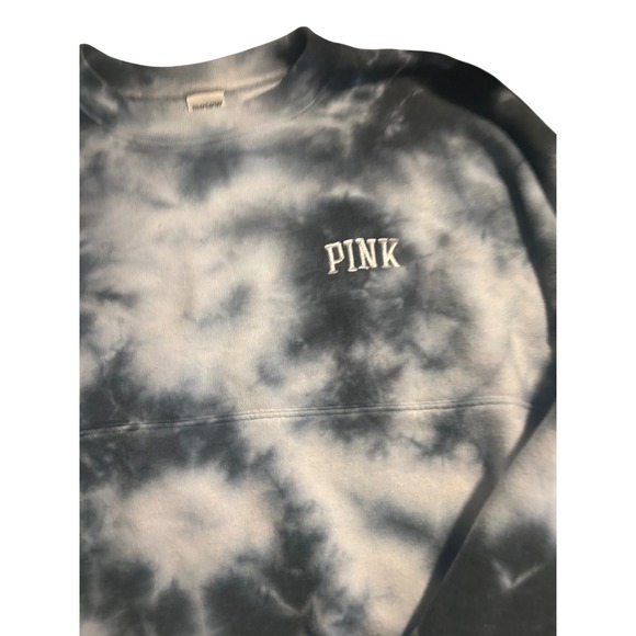 Pink Victoria Secret Tie Dye Cropped Sweatshirt Womens Long Sleeve Casual Top - Picture 2 of 5